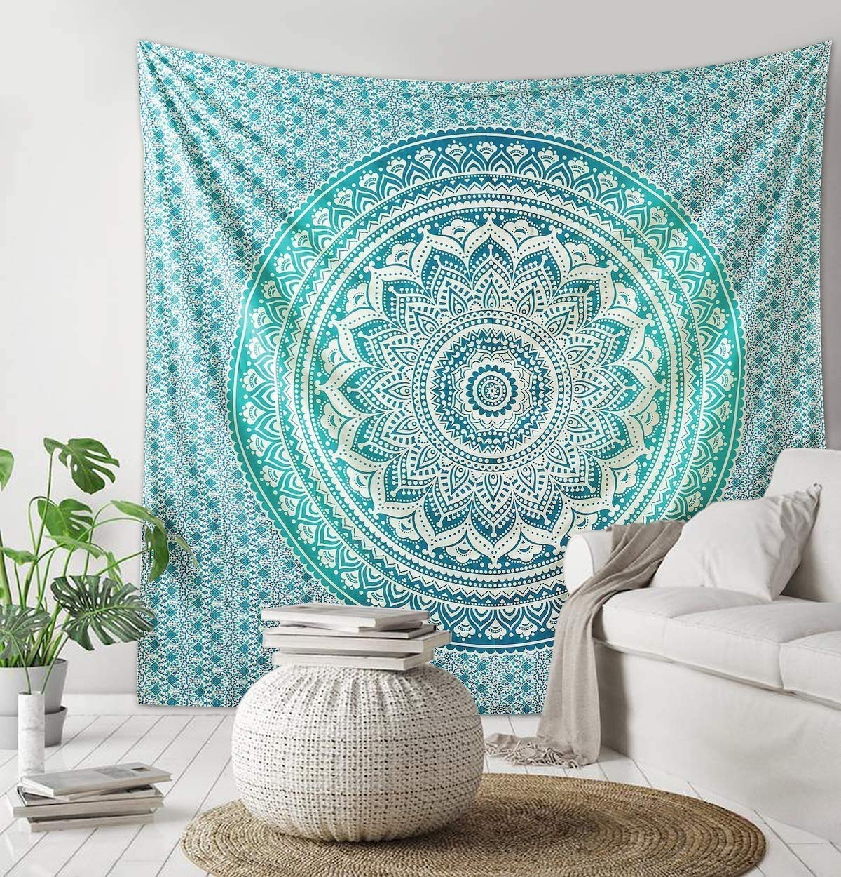 THE ART BOX Green Cotton Tapestry Mandala Wall Hanging – Tapestry for Bedroom – Boho Room Decor – Small Aesthetic Tapestry 90x104 Inches