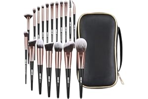 MAANGE Makeup Brushes, 18 Pcs Professional Premium Synthetic Makeup Brush Set with Case, Foundation Kabuki Eye Travel Make up Brushes sets (Black Gold)
