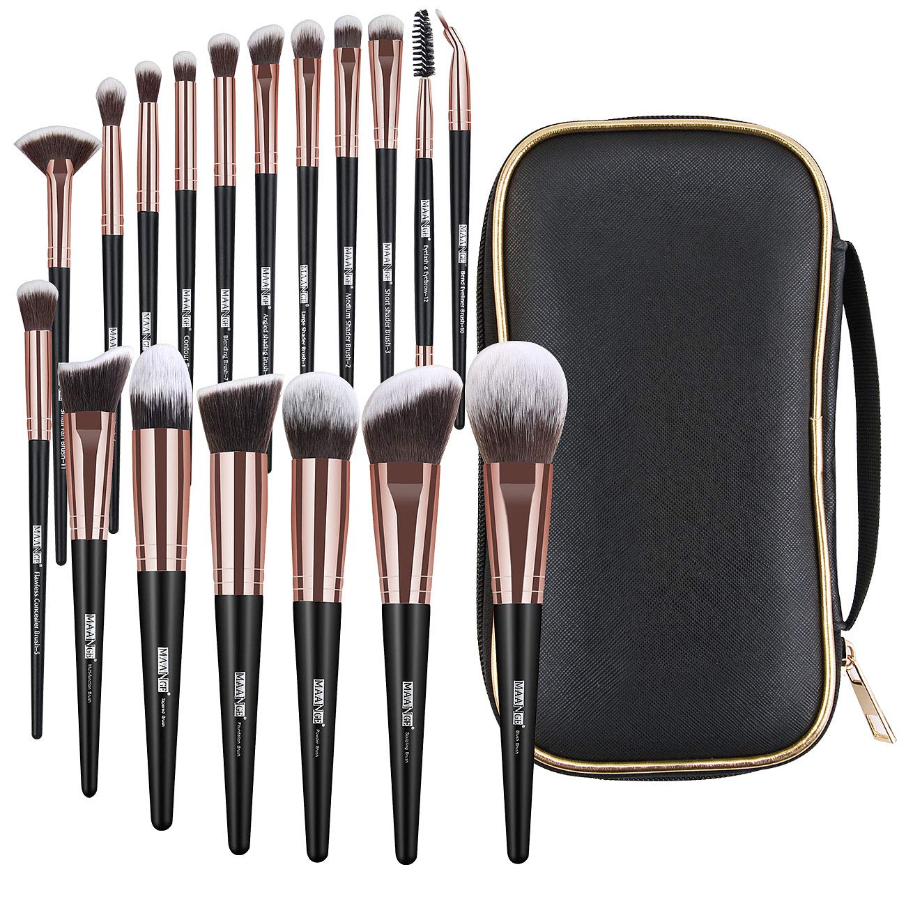 Make up Brushes,18 Pcs Professional Premium Synthetic Makeup Brush Set with Case, Foundation Kabuki Eye Travel Makeup Brushes sets (Black Gold)