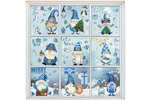 Whaline Christmas Winter Gnome Window Clings 9 Sheets Xmas Snowflakes Snowman Bedroom Decorations Double Printed PVC Stickers for Holiday Home Office Glass Mirror Winter Holiday Party Decoration