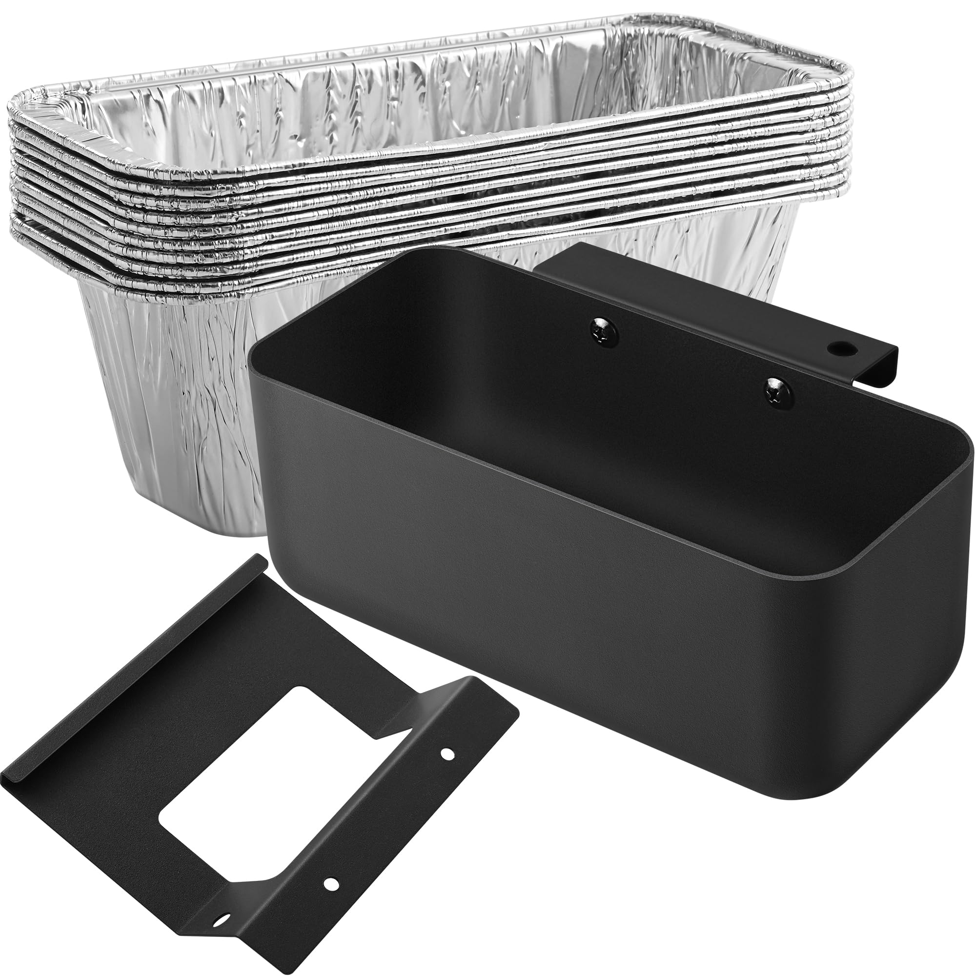Photo 1 of Grill Grease Catcher for Blackstone Griddle with 10 Pack Grease Cup Liners Aluminum Foil Tray Pan Drip Tray Pan for 17, 22, 28 & 36 inches Griddle (Short Hook + Long Hook)