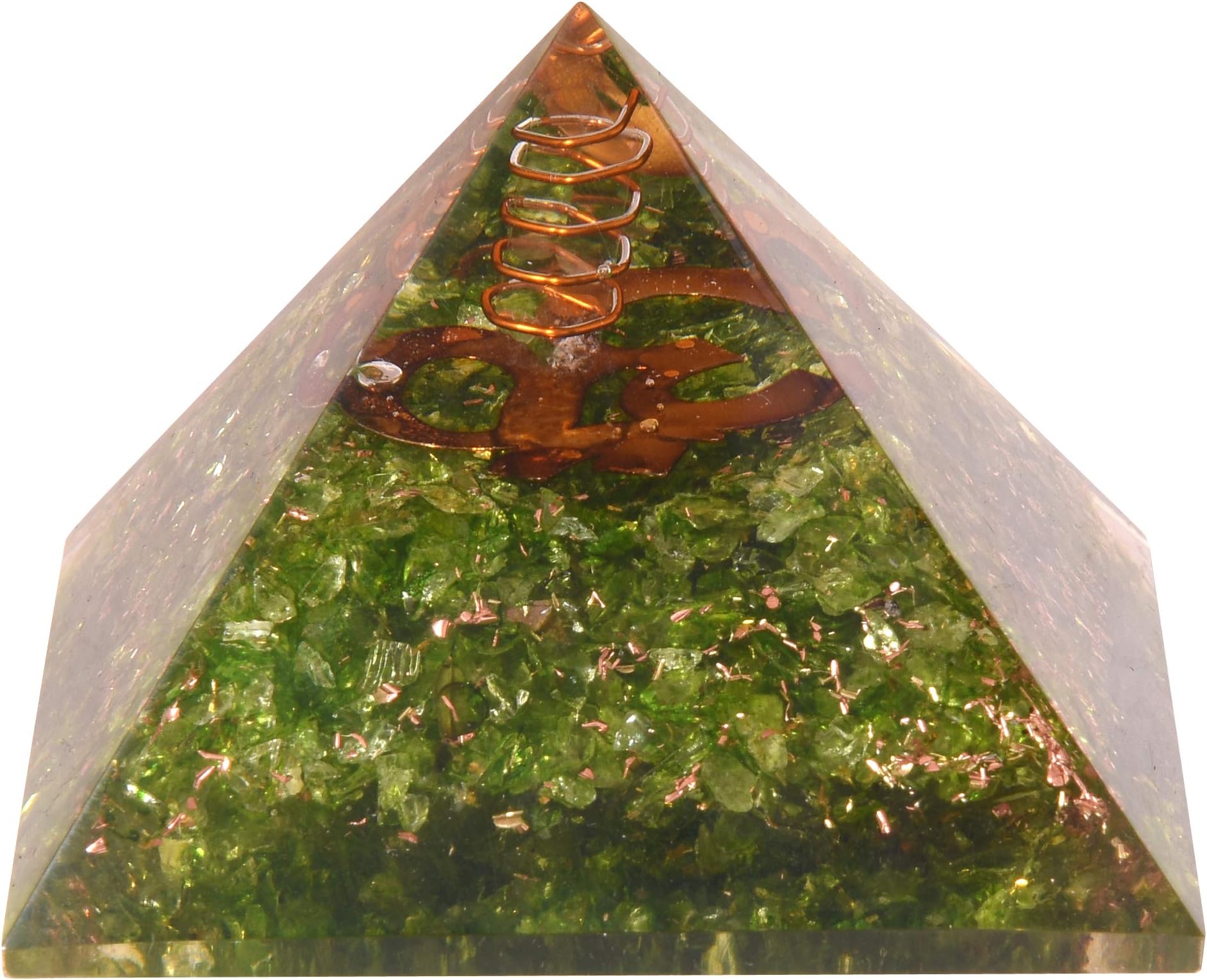 Natural Crystal Peridot Crystal Orgone Pyramid EMF Protection Meditation Energy Generator - Om Chakra