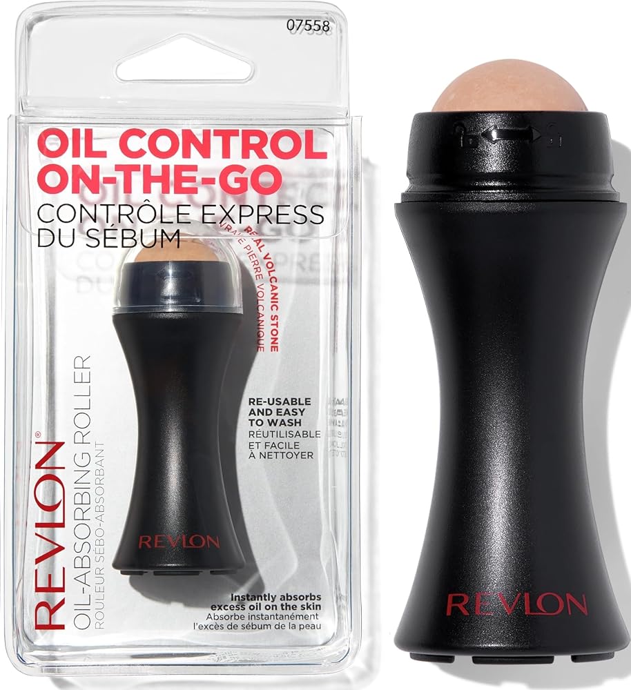 Revlon Oil-Absorbing Volcanic Face Roller, Black, 1 Count | Reusable volcanic face roller absorbs oil for oily skin control a