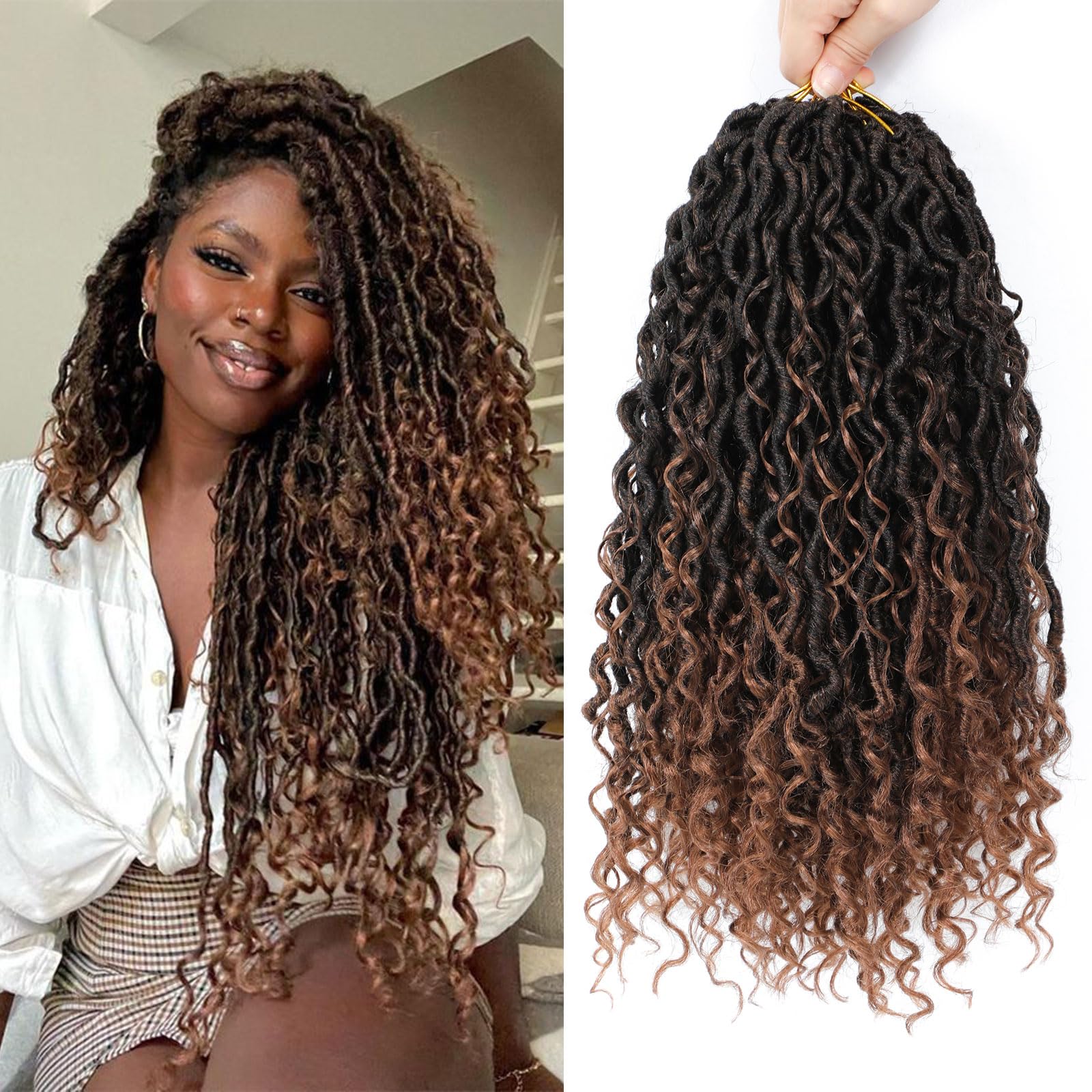 Faux Locs 8 Packs Crochet Hair Pre-Looped Soft Locs Crochet Hair Extensions for Black Women 24Inch Faux Locs Crochet Braids Boho Goddess Synthetic Fiber Hair Extensions（1B/30#).