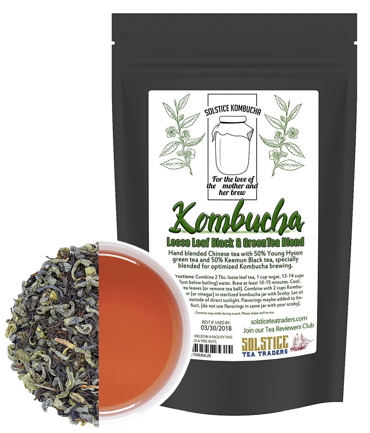 Kombucha Loose Leaf Black and Green Tea 50/50 Blend, 120 Servings