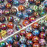 BERMRO 16mm Acrylic Beads 20pcs Leopard Print Focal Spacer Bead Black&Brown Chunk Bubblegum Beads for DIY Crafting Necklace Bracelet Jewelry Making Keychain (baowen)