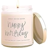 Sweet Water Decor, Happy Birthday, Vanilla, Sugar, and Buttercream Sweet Scented Soy Wax Candle for Home | 9oz Clear Glass Ja