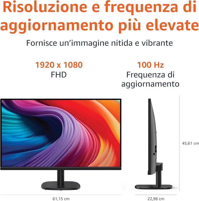 Monitor da 27", FHD 1080p, massimo 100 Hz, compatibile con VESA, altoparlanti integrati, Nero