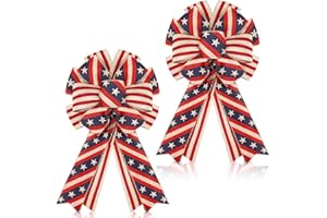 Moucuny 2 Pcs Patriotic Bows 4th of July Bow Decor Red White Blue Stars Wreath Burlap Bow Memorial Day Tree Topper American Flag Bow for Indoor Outdoor Independence Day Party Decoration