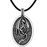 HAQUIL Dragon Necklace, Antique Medieval Dragon Pendant, Faux Leather Cord, Jewelry Gift for Men and Women