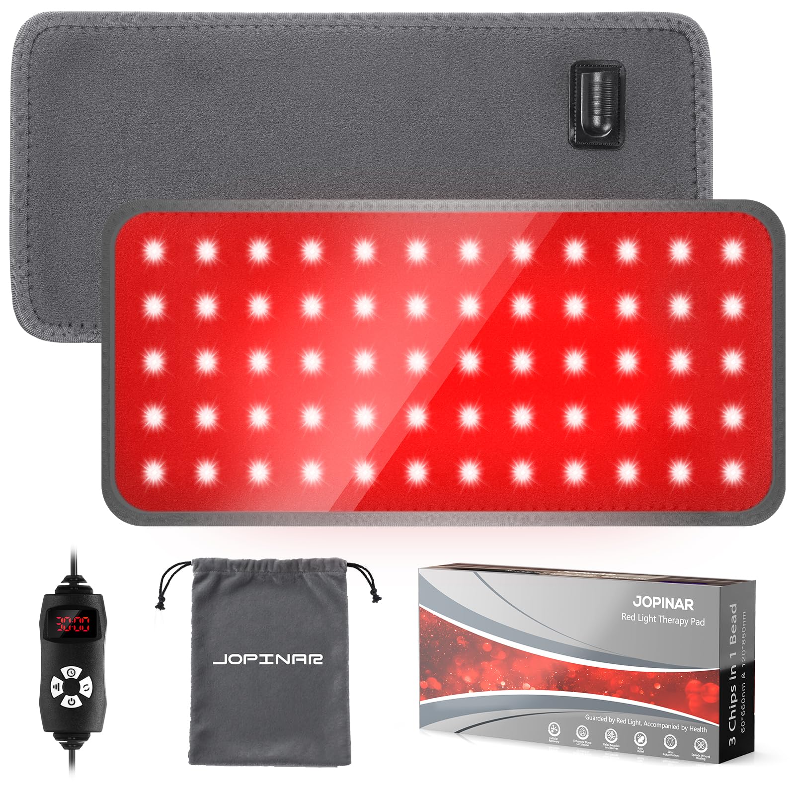 Photo 1 of JOPINAR Red Light Therapy for Body, 3-in-1 Infrared Light Therapy pad with 660nm Red & 850nm Near Infrared, Auto Timer & 3 Modes, Easy-Use Home Therapy Belt for Pain Relief & Muscle Recovery