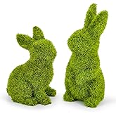 MicoSim Easter Bunny Decorations,Resin Moss Bunny Figurine,Garden Artificial Moss Rabbit Easter Décor Easter Party Favors Gifts(Medium-2pcs)