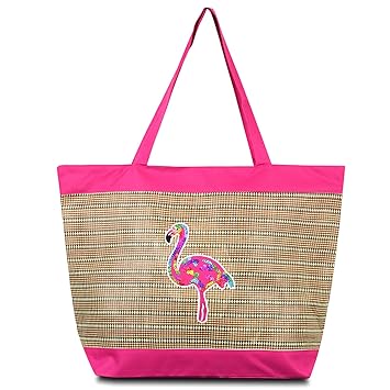 Zodaca Large Beach Tote Bag Pink Flamingo Amazoncouk