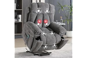 Phoenix Home Large Power Lift Recliner Chair with Massage and Heat for Elderly, Overstuffed Wide Recliners with 2 Cup Holders, Side Pocket and USB Port, Dark Gray