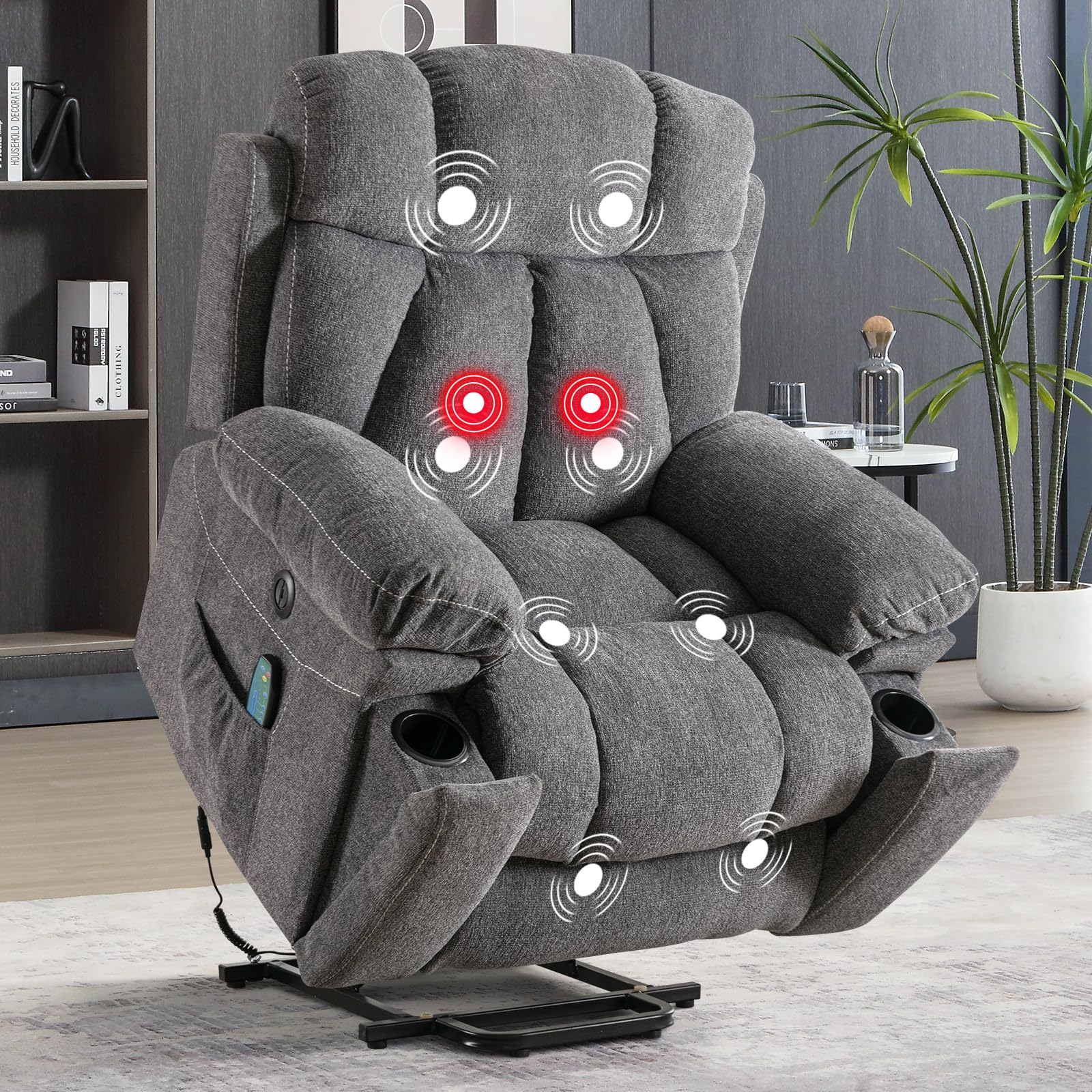 Photo 1 of *Only The Seat Part*Sell as Is* Phoenix Home Large Power Lift Recliner Chair with Massage and Heat for Elderly, Overstuffed Wide Recliners with 2 Cup Holders, Side Pocket and USB Port, Dark Gray