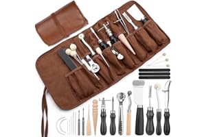 Yizzvb Leather Working Tools, Leather Crafting Kit, 35-Piece Tool Set with Groover, Skiver, Edge Beveler, Sewing Needles, Sto