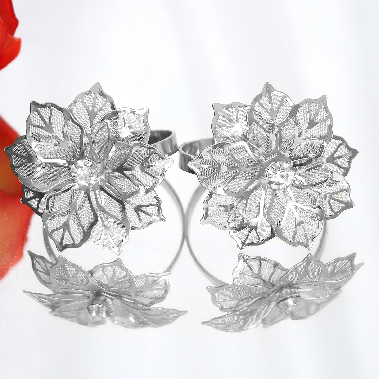 LARDUX 12 PCS Napkin Rings-Hollow Out Floral Exquisite Alloy Napkin Ring Holders for Wedding Christmas Holiday Banquet Dinner Table Serviette Buckles Decor Favor-Silver