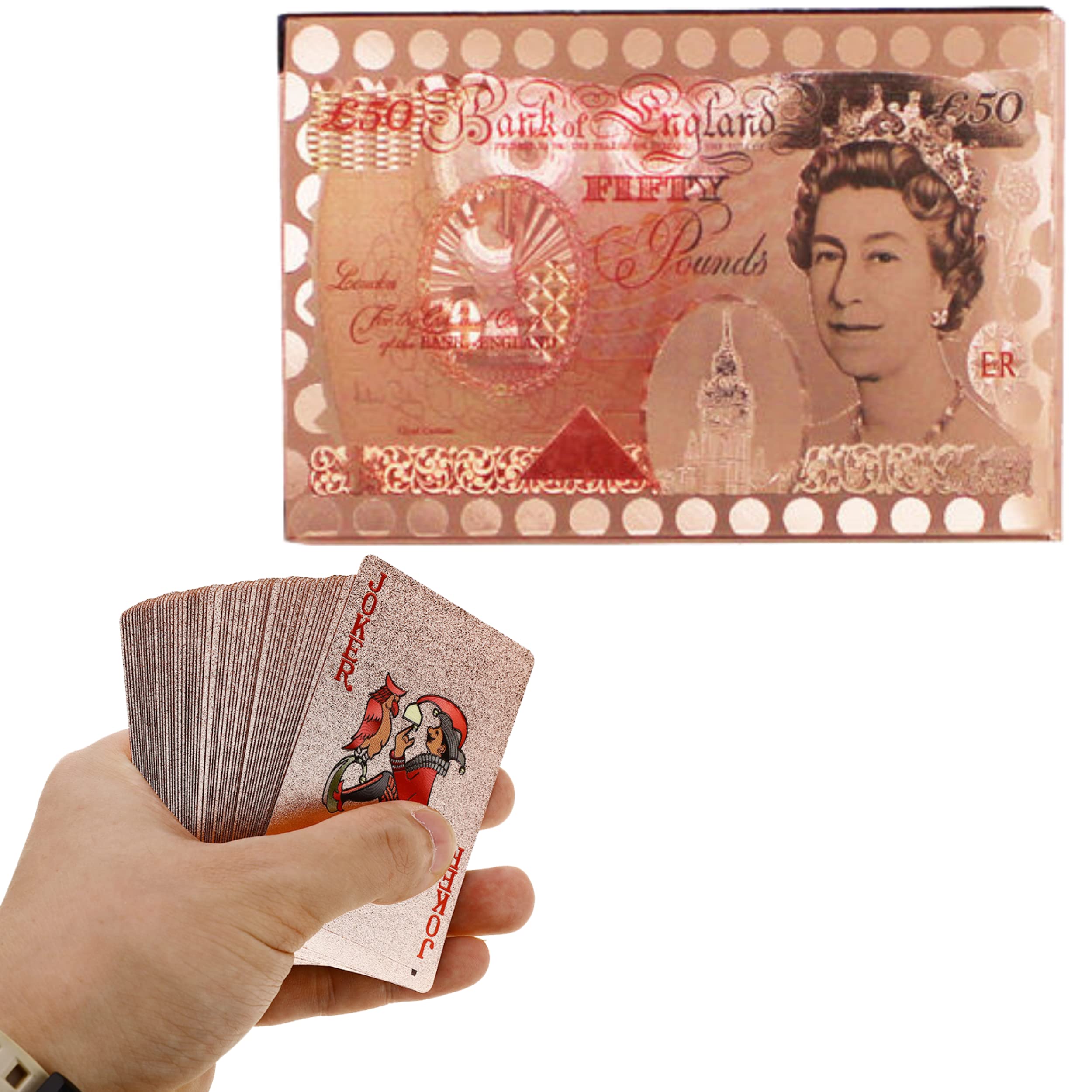 Glamified 50 Pound Playing Cards | 24k Carat Gold Plated Poker Cards | Includes Deluxe Wooden Gift Box, Ideal for Family, Magic Party Game (Rose gold)