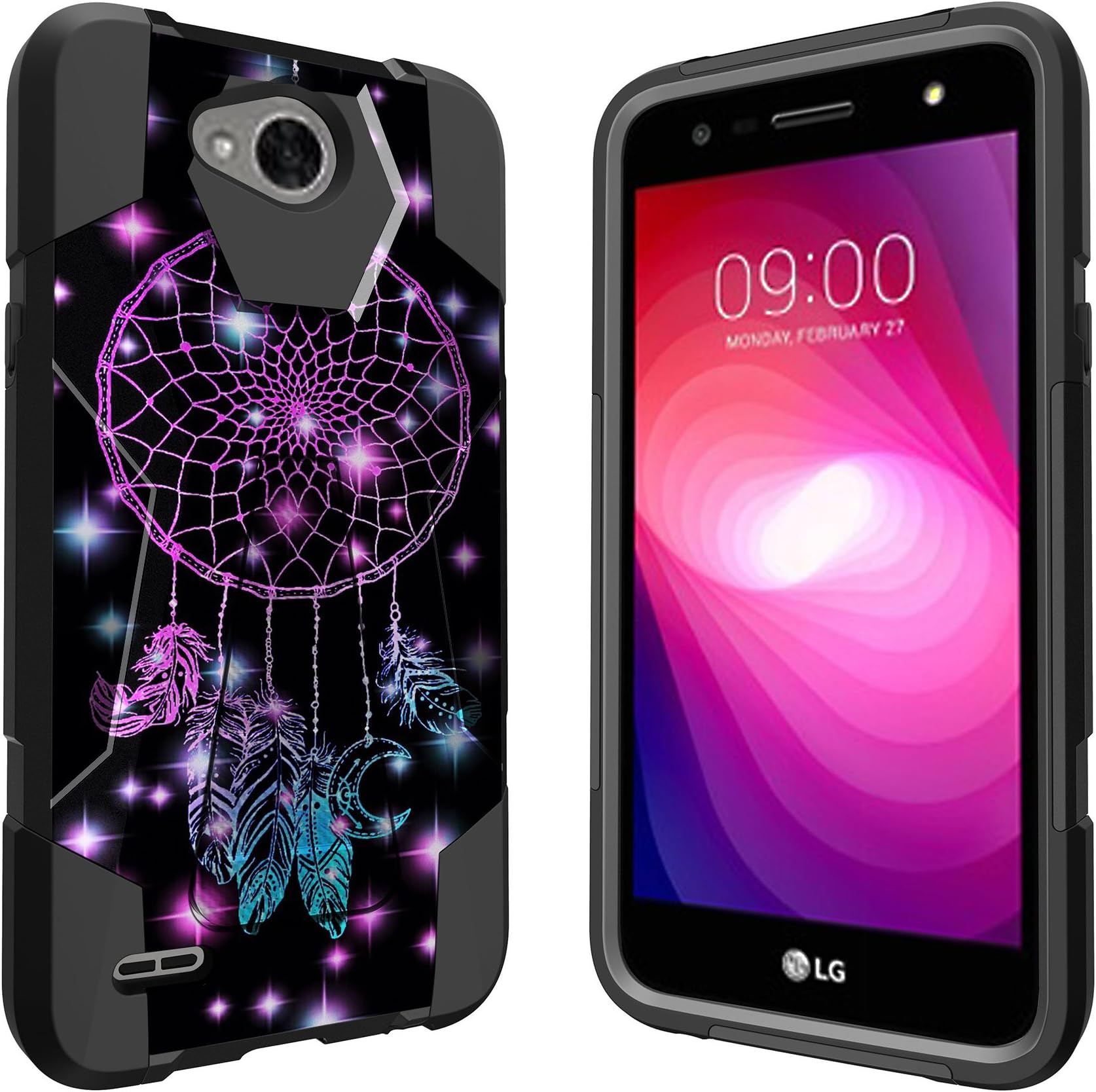 for LG X Power 2 M320 / LG X Charge/LG Fiesta 2 / LG Fiesta LTE/LG LV7 2017 / LG K10 Power Ituffy [Dual Layer] [Impact Resistance] [Kickstand] Hybrid Armor Case Pink Dream Catcher