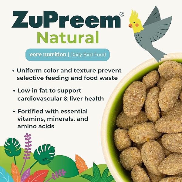 ZUPREEM NATURAL BIRD FOOD, BIRD FEED PELLETS FOR PARROTS, CONURES, CAIQUES, AFRICAN GREYS, ECLECTUS & SMALL COCKATOOS, ZUPREEM NUTRITION, MADE IN USA, PARROT FOOD, CONURE FEED, (M/L, 3 LB)