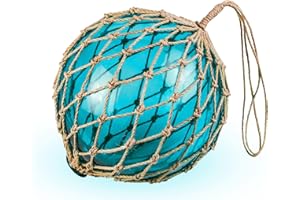 HOME DECOR SAILINGSTORY SAILINGSTORY Glass Fishing Float Nautical Decorative Glass Ball Buoy Coastal Beach Decor 10" Sky Blue