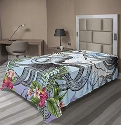 Ambesonne Exotic Flat Sheet, Outline Octopus with