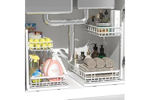 Uninol Under Sink Organizer, Adjustable Height Pull-Out Kitchen Storage Organization,15.8" x 11.8" x 16.5",2-Tier Kitchen She