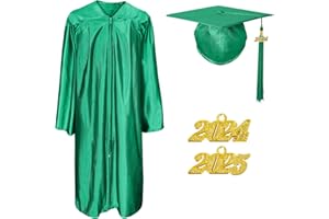 Misscom Unisex Shiny Graduation Cap Gown 2024 2025 Year Charm Tassel Set for Middle High School and Bachelor