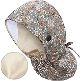 QBA Adjustable Working Cap with Button, Satin-Lined Hat, Cotton Working Hat Sweatband, Elastic Tie Back Hats Unisex