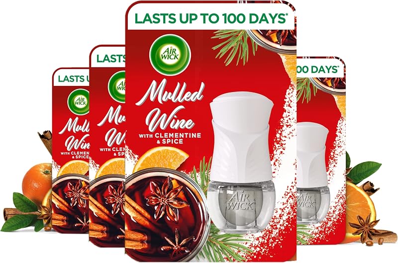 Air Wick Mulled Wine Plug in Diffuser Kit 4 x Kits 1 Device & 1 Refill