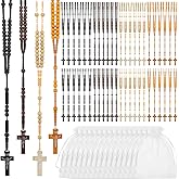 Tenceur 48 Pcs Wooden Rosary Bead Necklace Wood Catholic Carved Beads with Jesus Cross First Communion Rosary Bulk with Organza Bags Baptism Favors Catholic Gift for Men Women(Multicolor)