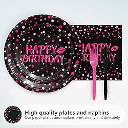 Grencian 96Pcs Hot Pink and Black Birthday Party
