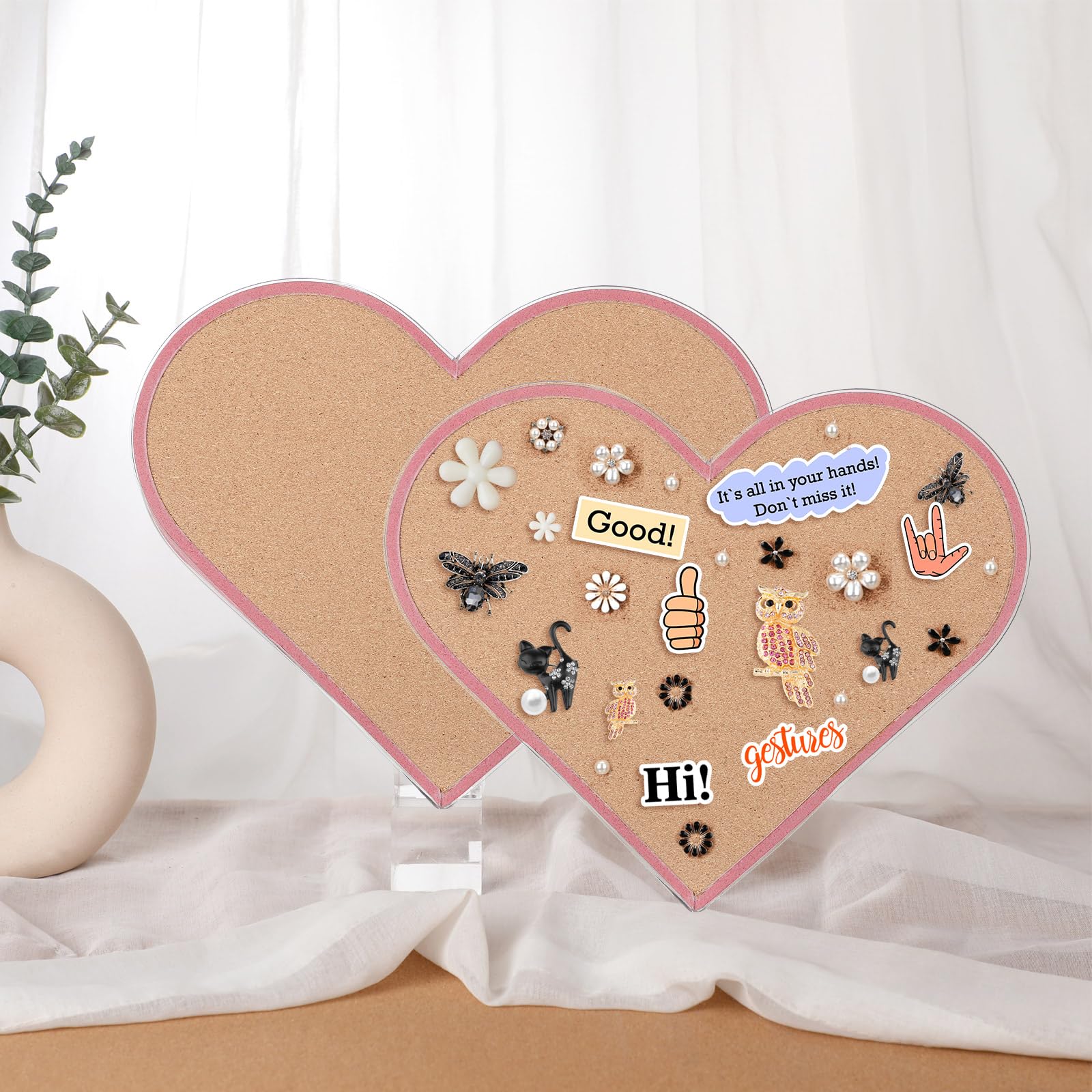 Photo 1 of 2 Pcs Pink Heart Pin Cork Board 10.6 x 13 Inches Framed Bulletin Board for Office Classroom Memory Memo for Jewelry Organizer Wedding Decor