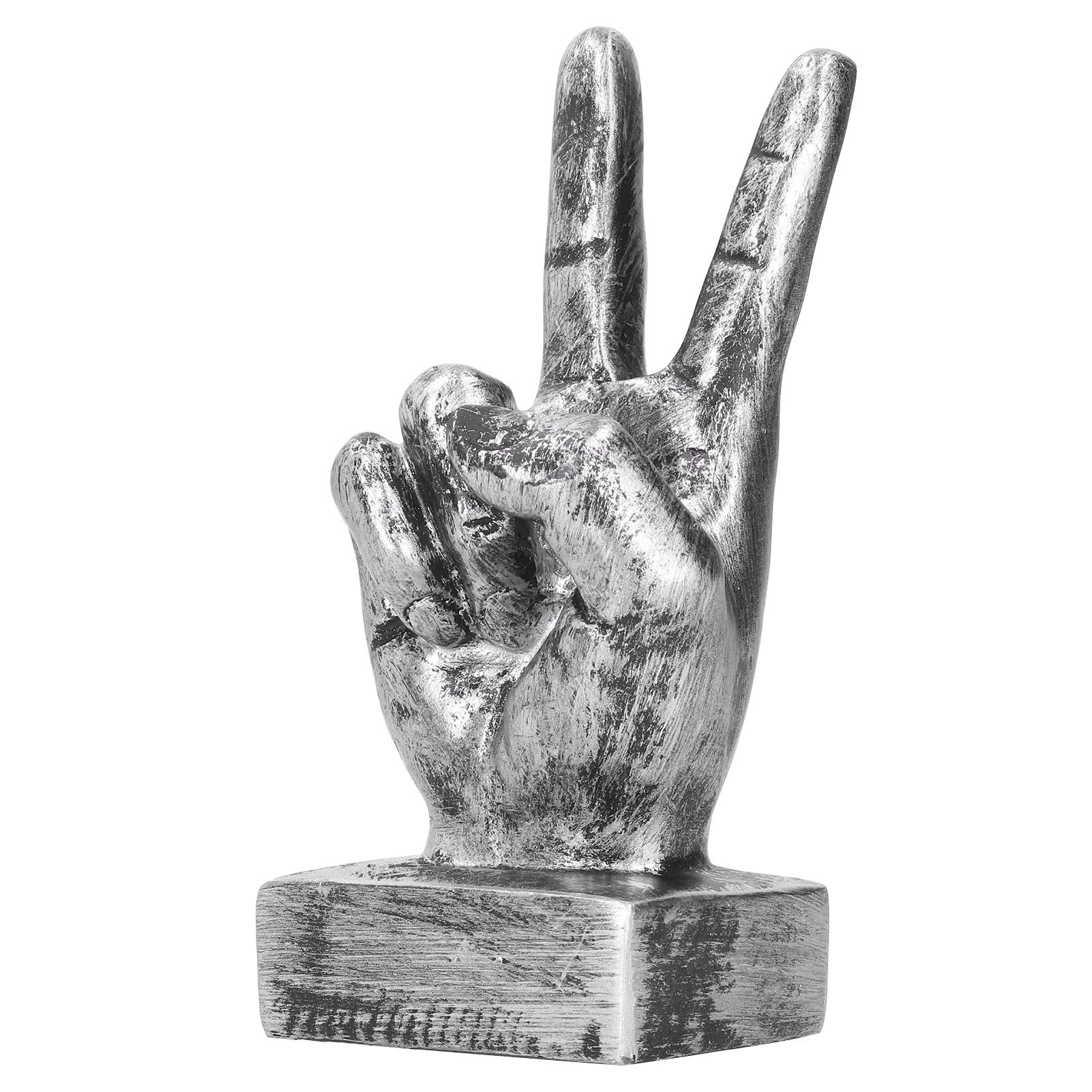 HERCHR Resin Hand Gesture Statues, Silver OK Fingers Desk Statues Finger Sculpture Decor Creative Handmade Statue for Office Desk, Bookcase Display Ornament Decor, 2.8x2.2x6.1inch