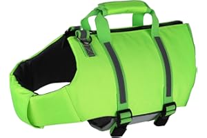 Petglad Dog Life Jacket, Pet Life Vest with Back Zipper and Rescue Handle for Swimming Boating, Adjustable Reflective Floation Swim Vest for Small Meium Large Dogs - Green, XS