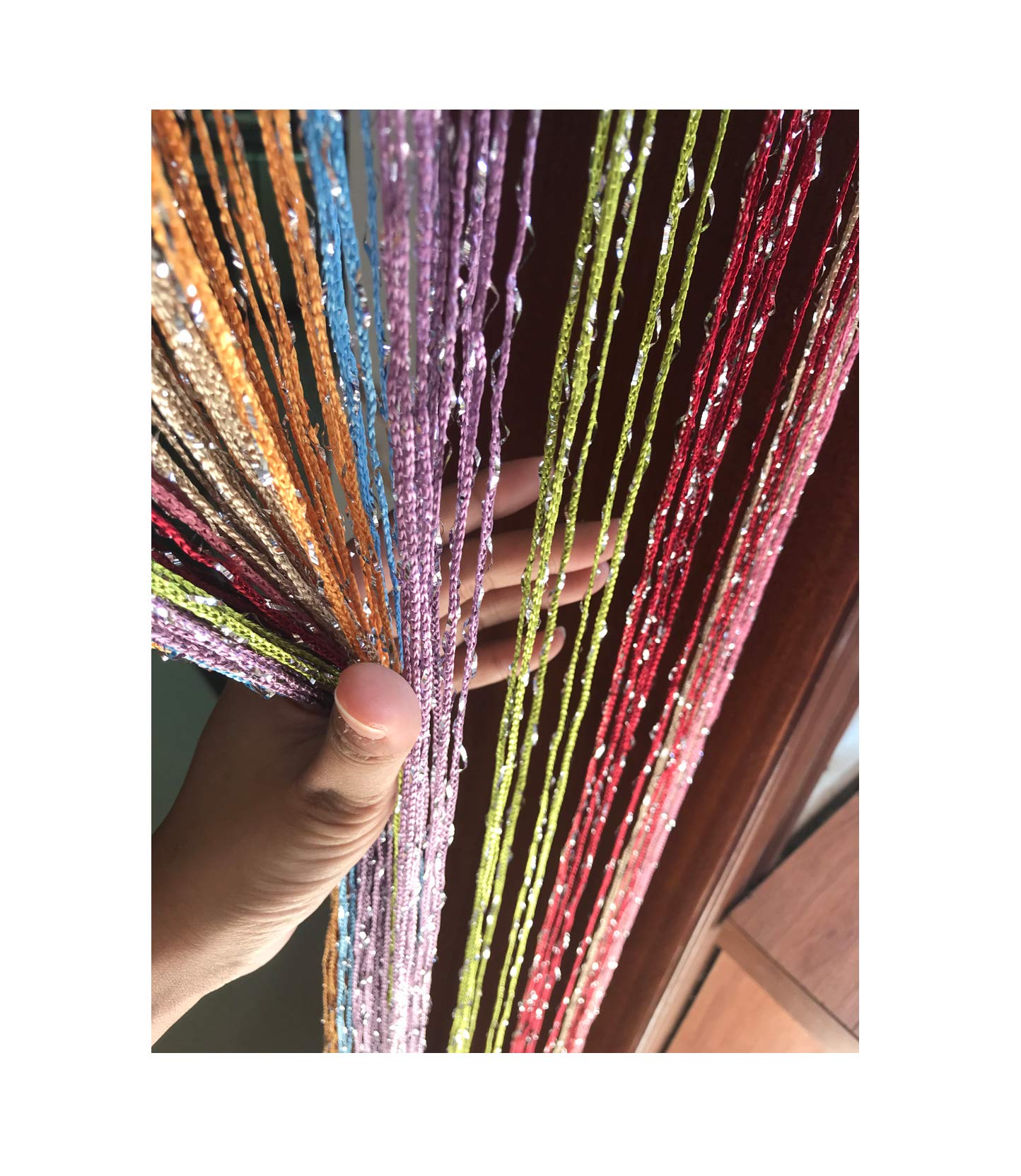 Eyotool 1x2 M Door String Curtain Rare Flat Thread Fringe Panel Room Divider Cute Strip Tassel for Wedding Coffee House Restaurant Parts (Multicolor)