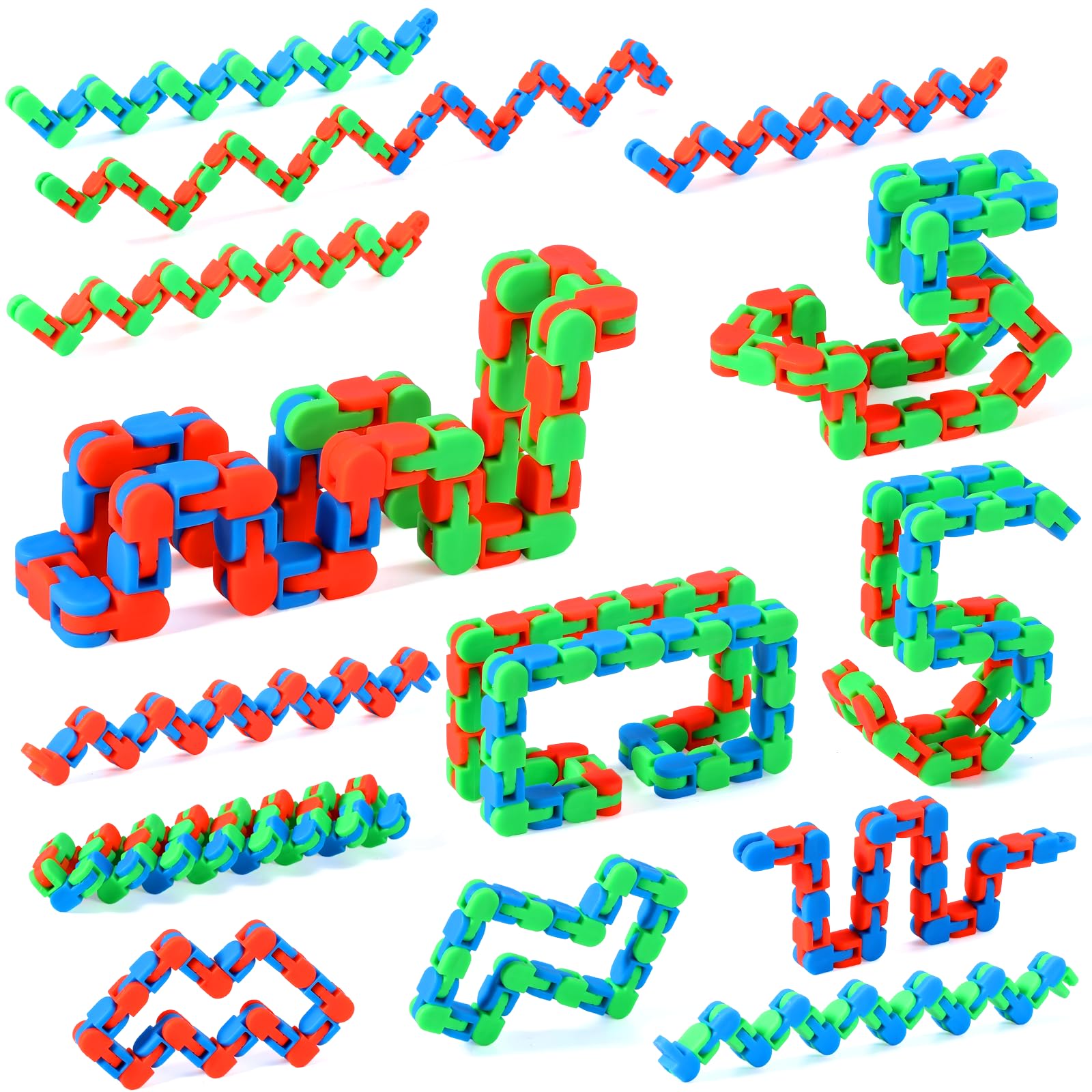 SCIONE 10PCS 24 Links Wacky Track Toys Snap and Click Fidget Toys Stress Relief Multicolor Party Bag Fillers for Kids Classroom Travel Toys Set for Kids