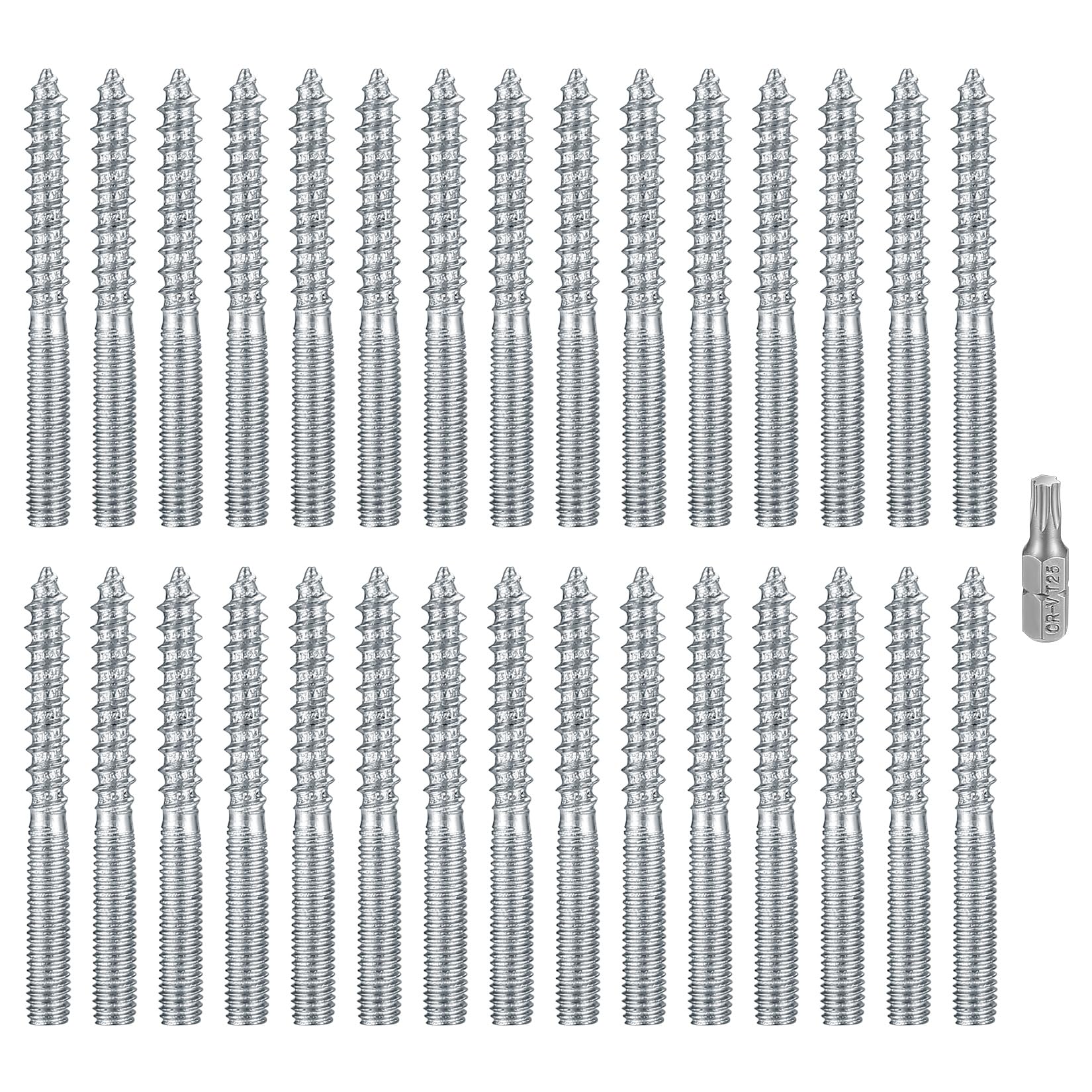30 Pcs M6 Torx Hanger Bolts, Double Headed Bolts Dowels, Double Ended Dowel Screws, Metal Screw Dowels Hanger, Threaded Lag Wood Screws and Machine Bolts for Wood Joint Furniture Legs (M6x60mm)