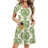 HOTOUCH Womens Summer Floral Beach V Neck Dresses Short Sleeve T Shirt Sundresses with Pockets 2025 Hawaiian Vacation