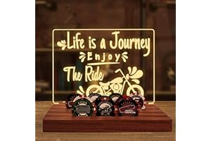 Lampeez Light Up Poker Chip Holder, Life is Journey Enjoy The Ride Solid Wood Harley Poker Chip Display Desktop, Gifts for Men, Women, Motorcycle Lovers