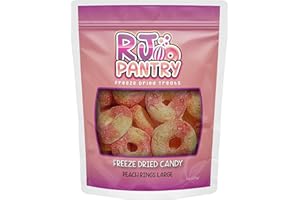 FD PANTRY Freeze Dried Peach Rings Candy - Crunchy & Sweet, Large 7 oz Resealable Bag for Freshness, Gift & Snack - Large bag Freeze-Dried Gummy Candies