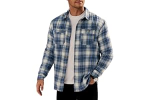 VOGSTART Men Fleece-Lined Button Shirt Flannel Plaid Warm Winter Casual Jacket with Flap Pockets (S-3XL)