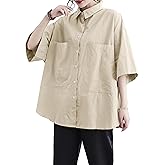 ellazhu Women Short Sleeve Solid Color Button Down Pockets Tops Shirt Blouse GA2325