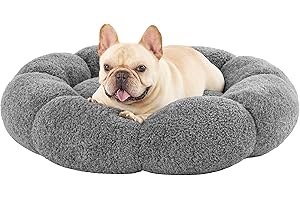 LE SURE Lesure Calming Medium Dog Bed - Flower Donut Round Fluffy Puppy Bed in Plush Teddy Sherpa, Non-Slip Cute Flower Cat Beds for Indoor Cats, Medium Pet Bed Fits up to 45 lbs, Machine Washable, Grey 30"