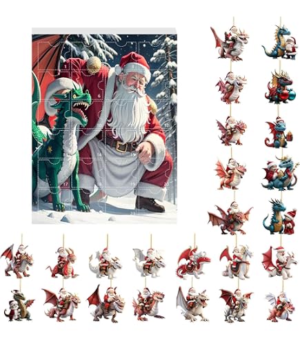 Calendario De Adviento Dragón 2025 - Decoración Navideña En Acrílico 2D, 24 Días
