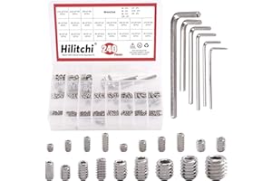 Hilitchi 240Pcs 19Sizes SAE Stainless Allen Head Socket Set Screws Grub Screw Bolts Assortment Kit Internal Hex Drive Cup-Poi