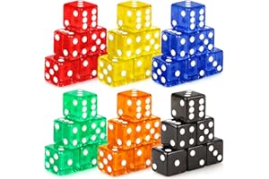 Lemicin 36 Piece Casino Style Craps Dice Sets 19mm Acrylic Translucent D6 Dice Square Rounded Edge for Casino Craps Table Games and Board Games Party Bar Entertainment Math Teaching Supplies