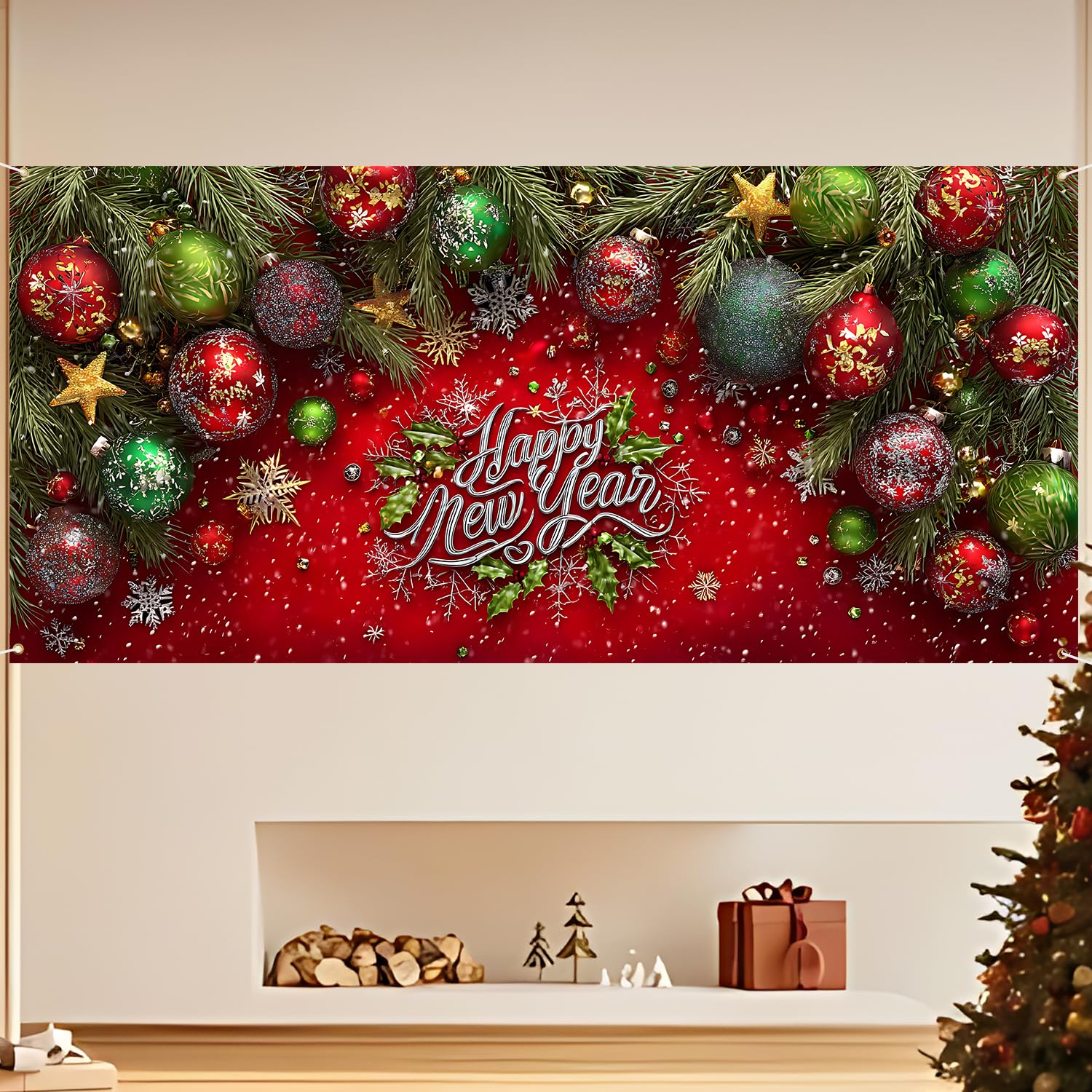 View 1 of 13x6ft Christmas Garage Door Banner Decoration, Large Outdoor Indoor Xmas Cover Decorations for House, Waterproof Holiday Party Backdrop with Santa Sleigh & Reindeer for Porch