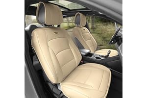 FH Group Car Seat Cover Cushion - 2 Pack Seat Covers for Cars Trucks SUV, Faux Leather Car Seat Cushions, Waterproof Car Seat Cover Cushion, Universal Fit Car Seat protector Front Set Solid Beige