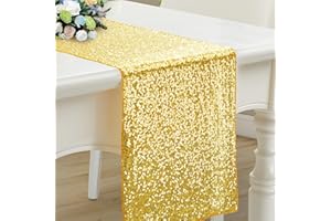 RUDONG M 1 Pack Gold Sequin Table Runner 12 x 108 Inch, Rectangle Glitter Table Runner Dining Table Centerpiece Decorations for Weddings, Banquet, Holiday, Birthday Party